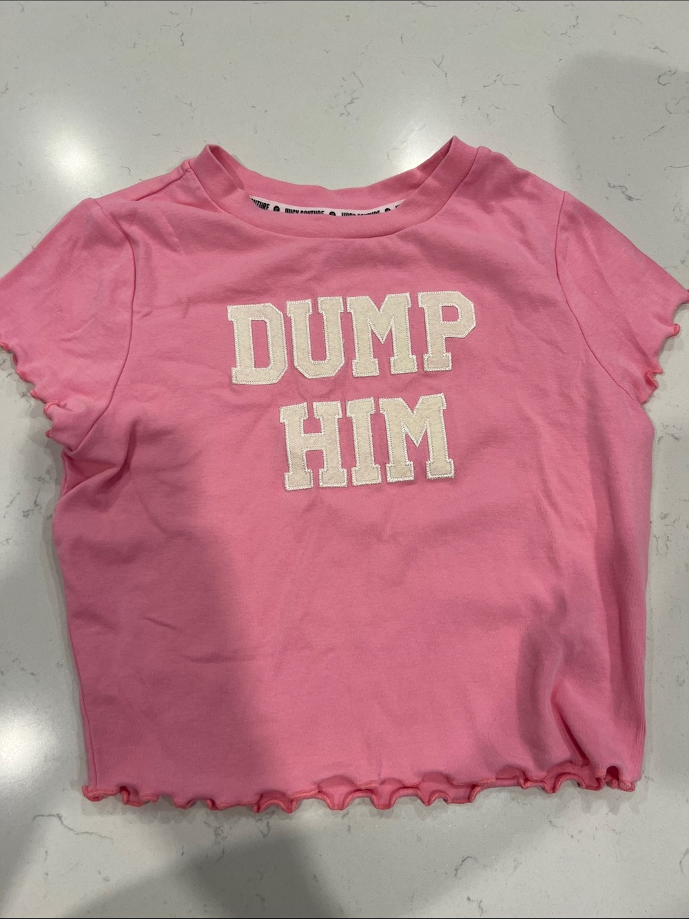 Juicy Couture Pink Crop Tee with Cream 'Dump Him' Graphic